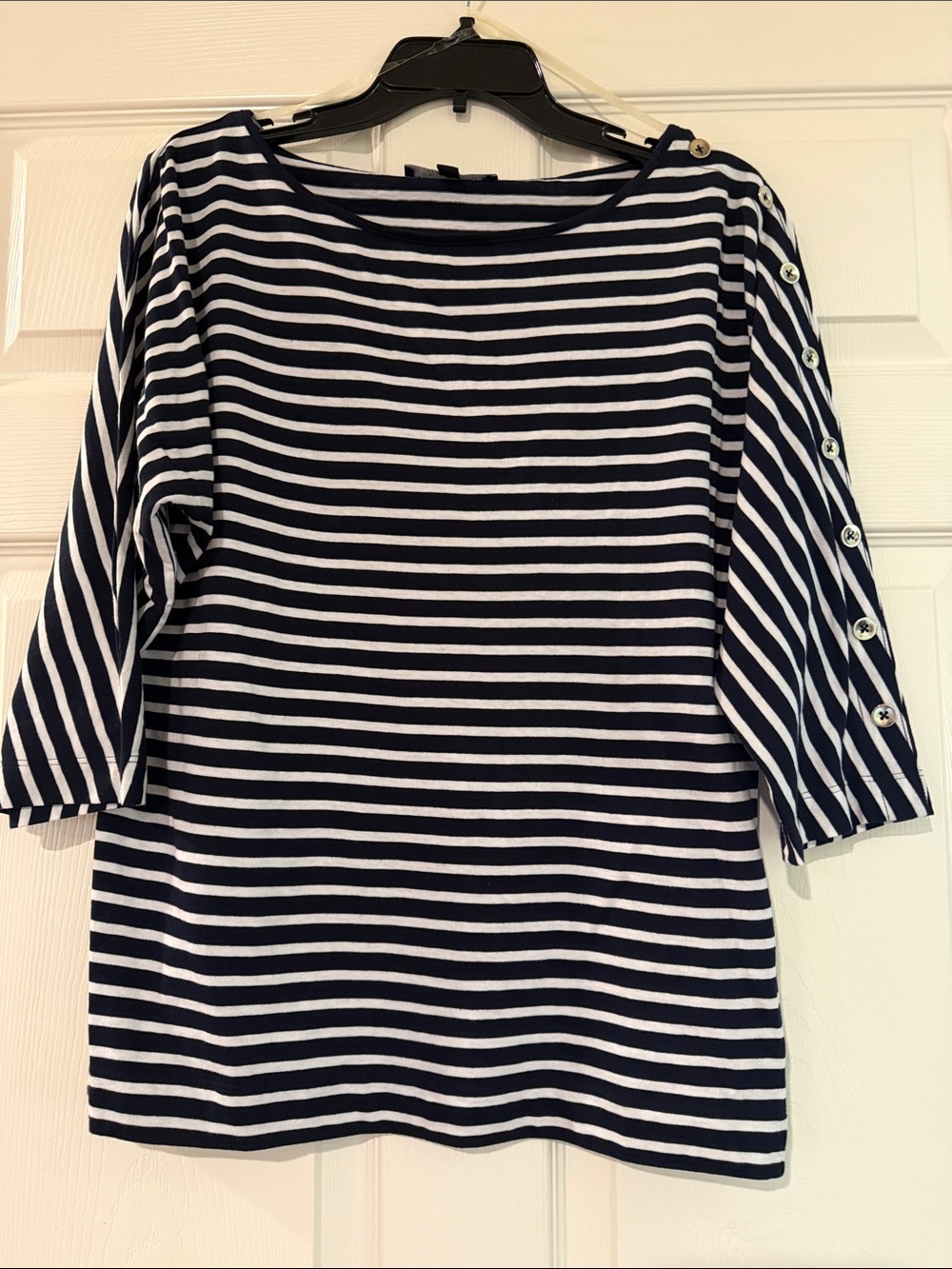 Jones New York Navy and White Striped Top